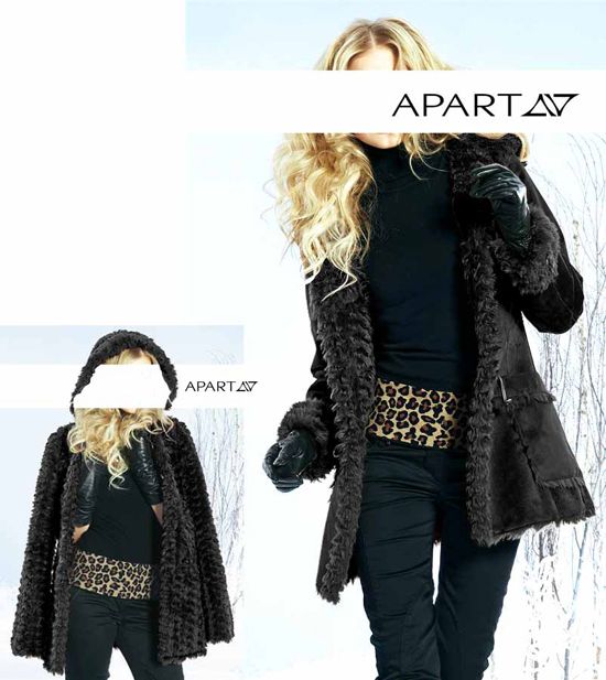 APART Lammfell Look Wende Mantel Winterjacke , schwarz * 32   34   36