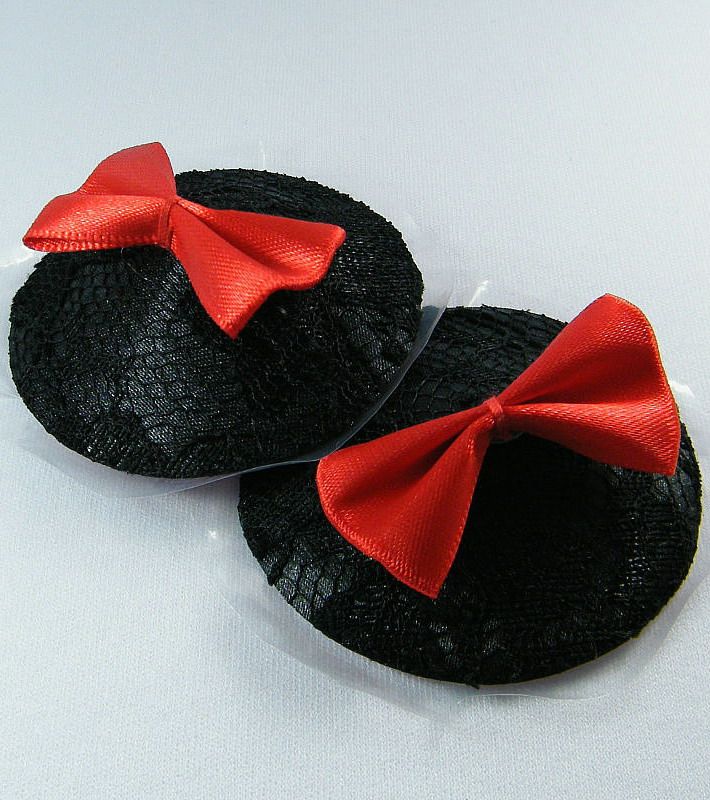 Schwarz Rot Schleife Nippelabdeckung Nipple Covers Pasties Burlesque