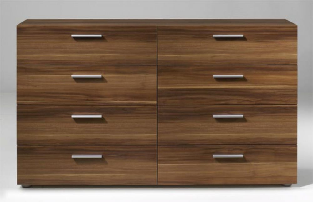 Kommode Pepe, Sideboard, Schrank in Nussbaum Dekor mit 8 Schubladen