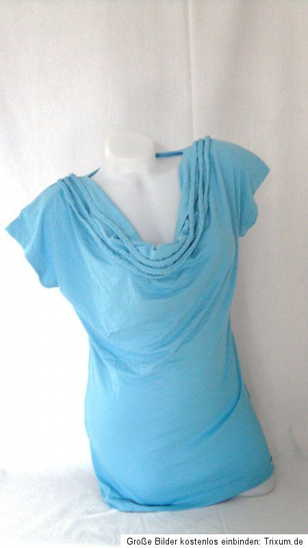 SARAH KERN SHIRT TUNIKA LONG BLUSE BLAU MIT GURTEL WASSERFALLKRAGEN