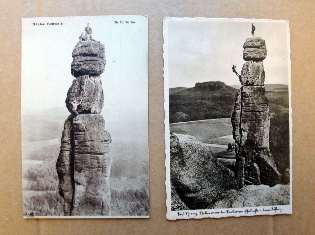 2x AK SÄCHSISCHE SCHWEIZ 1935 Bergsteiger Barbarine am Pfaffenstein