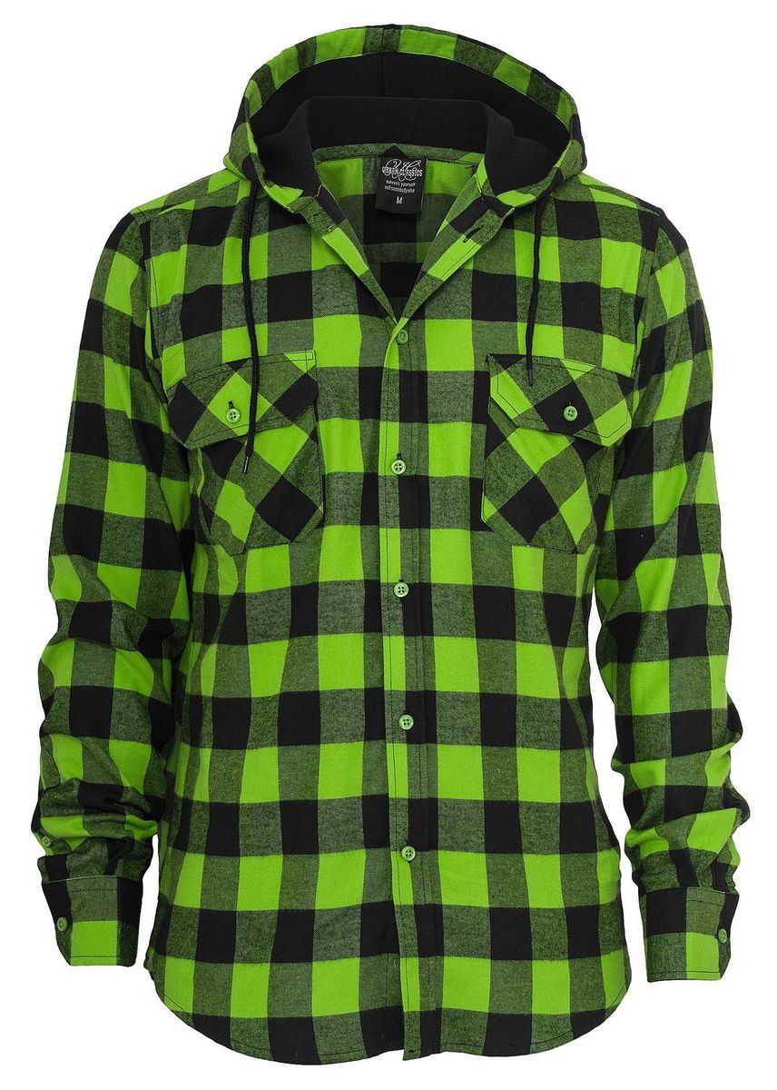 Urban Classics Hemd Hooded Checked Flanell Shirt, TB415 schwarz