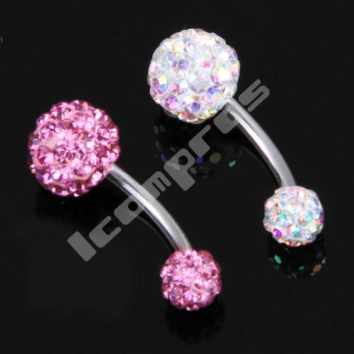 2x bauchnabelpiercing bauchpiercing strass pink/regenbogenfarben