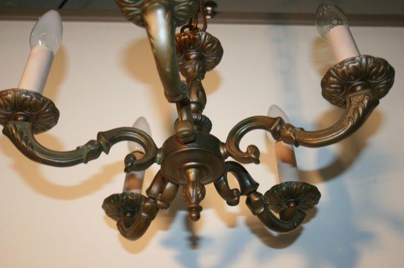 Jugendstil Kronleuchter 5flammig Lampe massiv Messinglampe alt