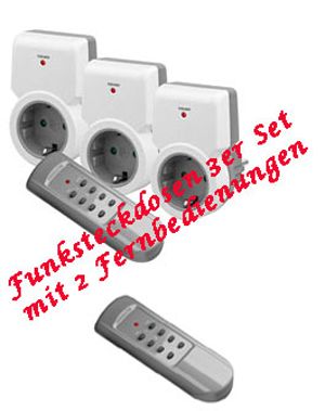 Funksteckdosen 3er Set mit 2 Fernbedienungen 433MHz