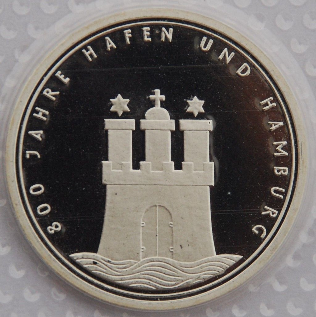 Deutschland ~ 10 Mark ~ 800 Jahre Hamburg ~ Silber ~ PP (J448)