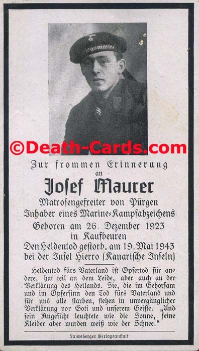 STERBEBILD   DEATH CARD   UBOOT   U447   KRIEGSMARINE   VERSENKT VON