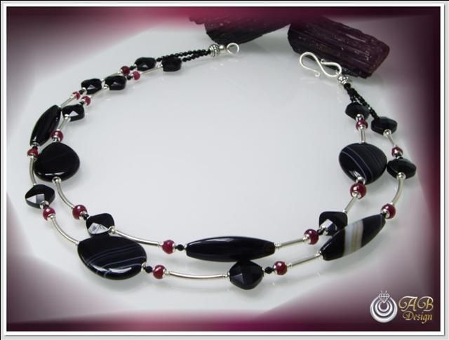 Edelsteinkette facettierter Rubin Onyx Sardonyx Unikat Designerkette