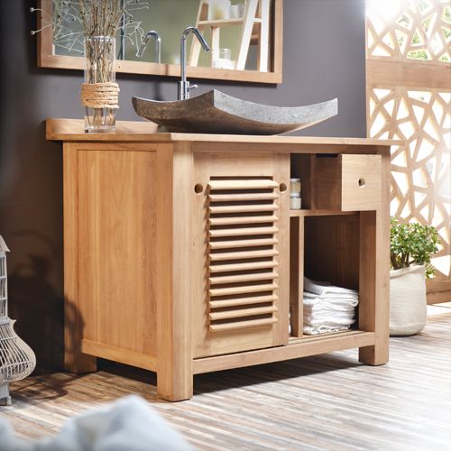 Waschtisch Waschbeckenschrank Badezimmer Unterschrank massiv Holz Teak