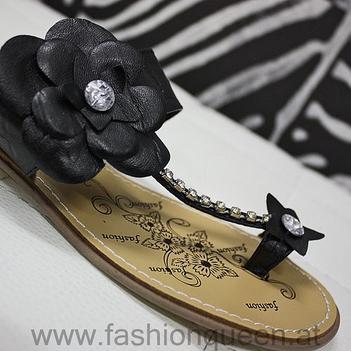 EdLe GLamOuR Zehentrenner Sandalen BLume Schwarz Neu 36