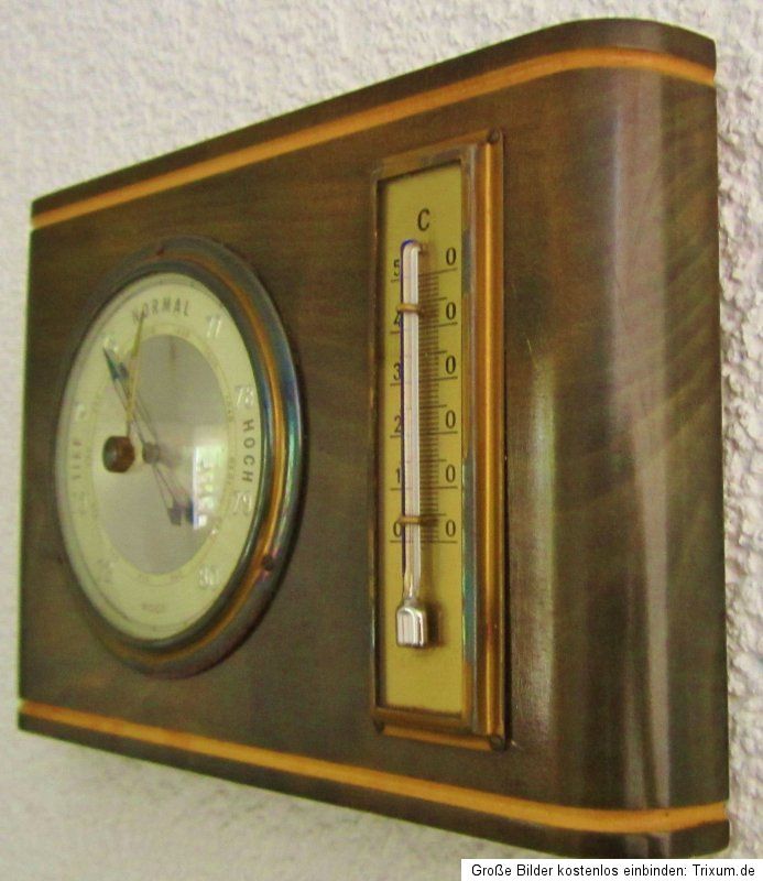 altes Barometer mit Thermometer Wetterstation MOCO edles dunkles Holz