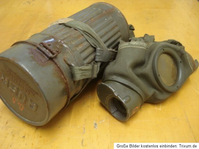 Gasmaske Wehrmacht 1941 mit Dose komplett WW2 Or 6 mit Beriemung M30