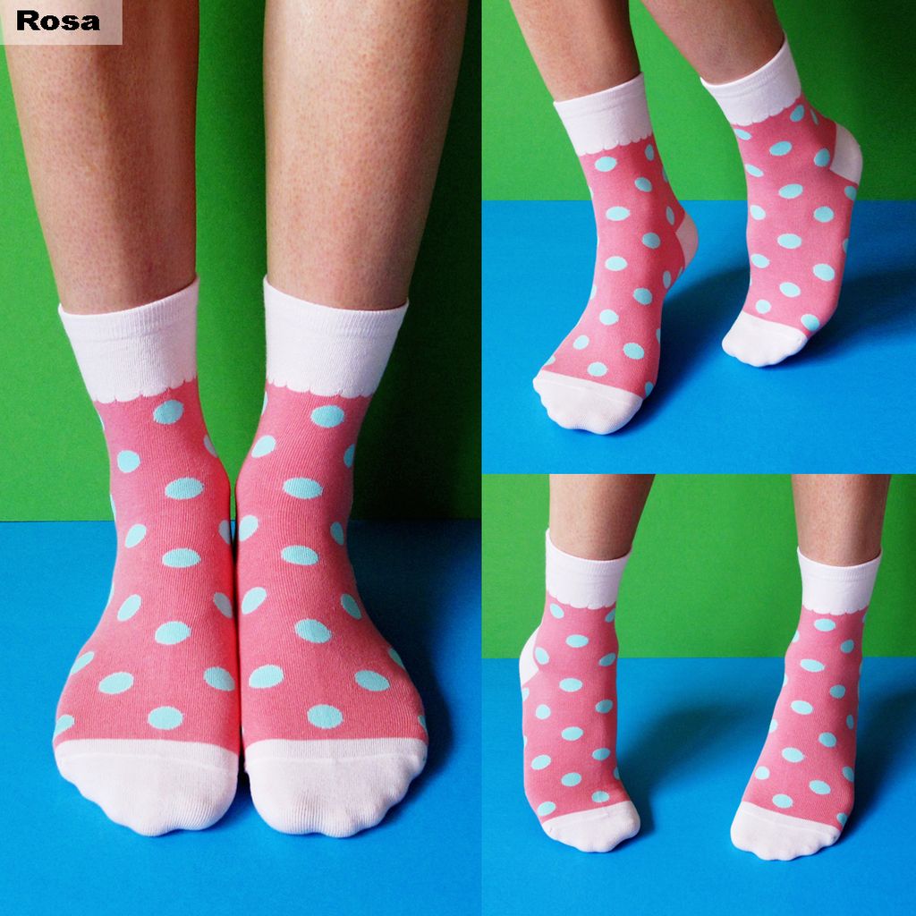 Pünktchen Punkte 4 Paar Socken blau gelb rosa lila bunt Onesize37 38