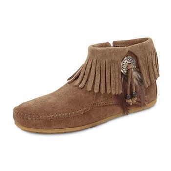 527T Minnetonka Concho Feather Side Zip Boot Mokkasins Moccasins taupe