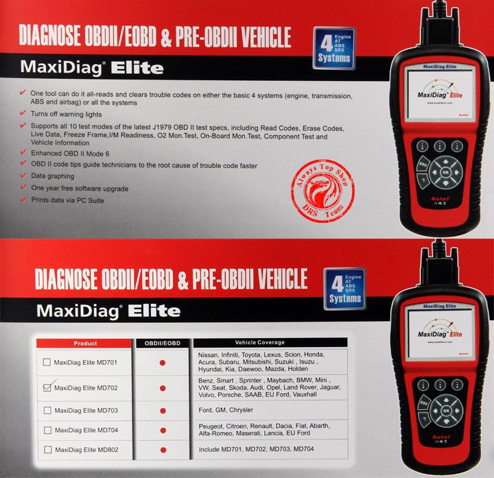 AUTEL MaxiDiag Elite MD701   OBD1+2 CAN Bus Diagnosegerät   Codeleser