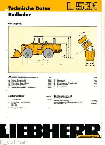 Liebherr L 531 Radlader Technische Daten Prospekt