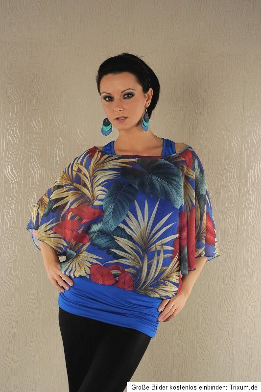 Bluse Tunika Shirt T Shirt Mini Kleid Fledermausärmel blau S/M/L 36