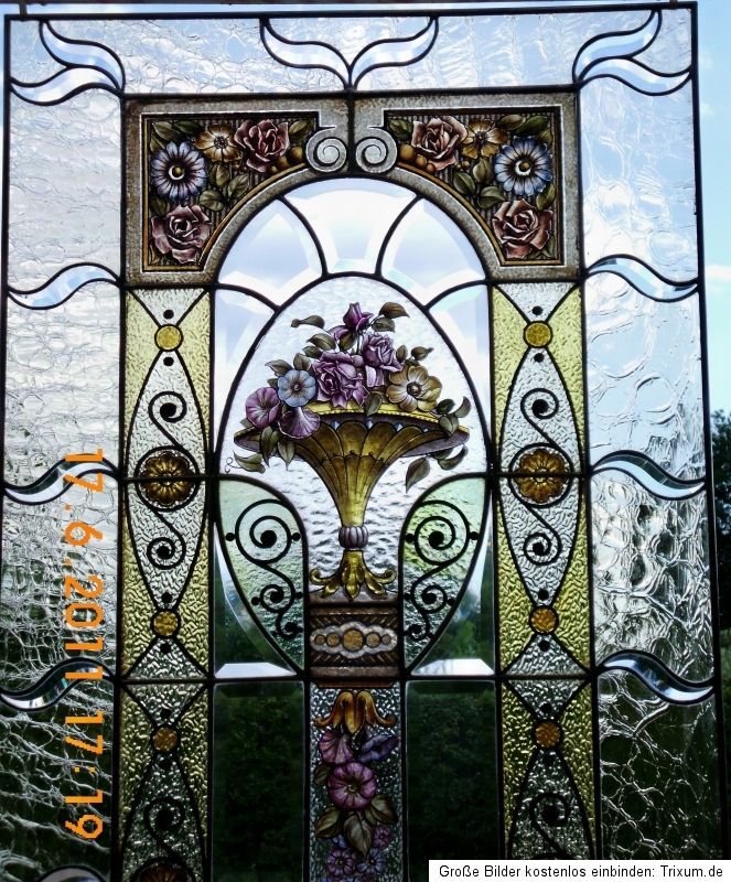 Bleiverglasung, Jugendstil  Fensterbild/Verglasung, messinggefaßt