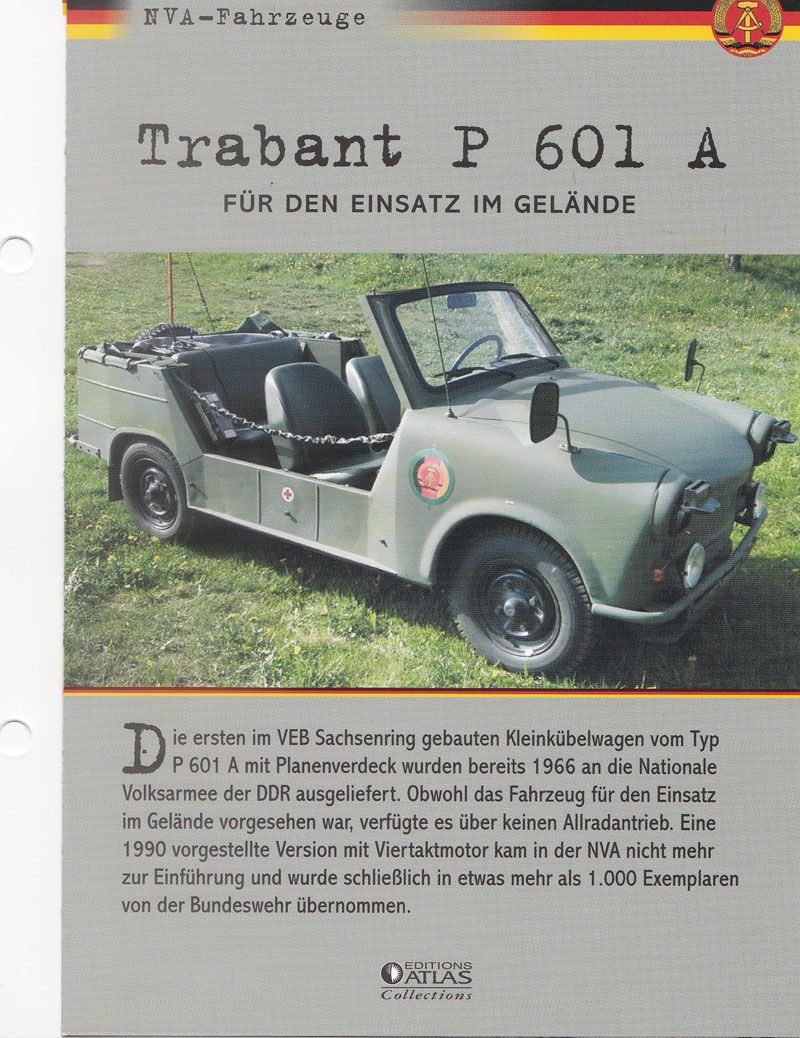 ATLAS NVA DATENBLATT   TRABANT 601 KÜBEL / KÜBELWAGEN