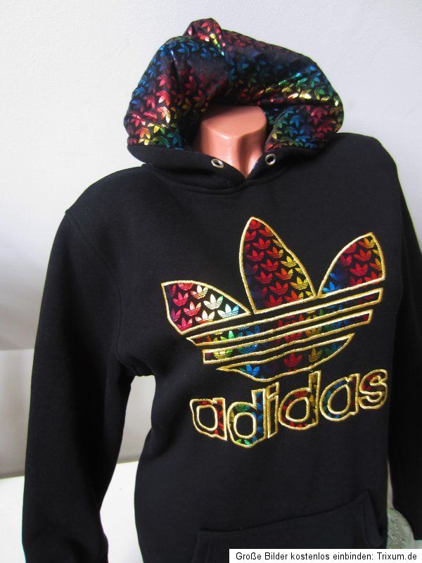 adidas_Hoodie_Kapuzenpullover_38 40_schwarz+coolem Print_Sport_innen