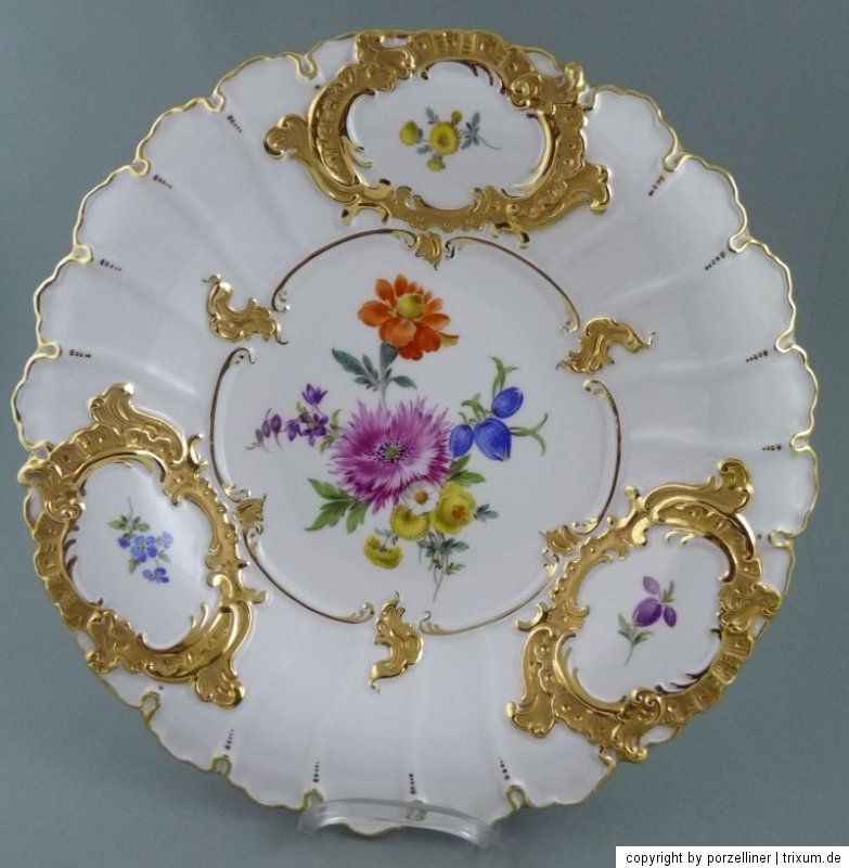 Meissen +NP 956,  € Prunk schale ø30cm Blumen bukett Goldbronze 1