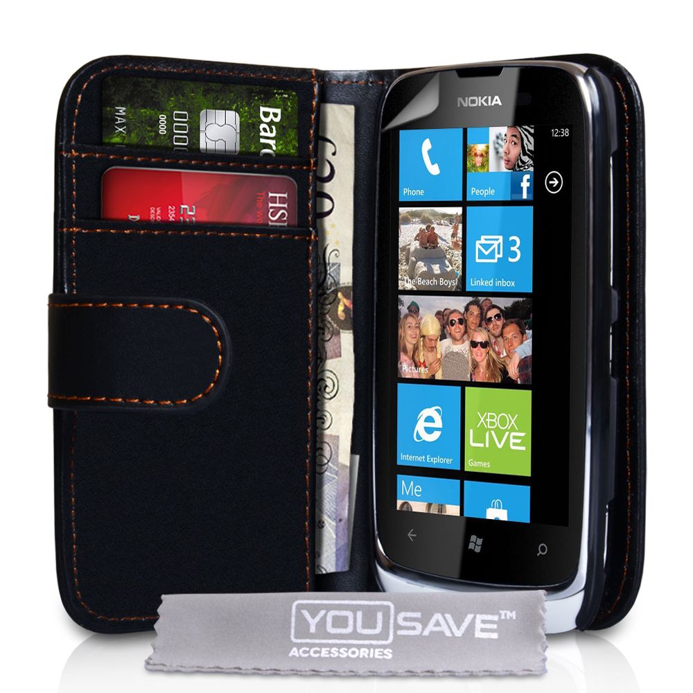 Zubehör Für Das Nokia Lumia 610 Schwarz PU Leder Brieftasche Handy