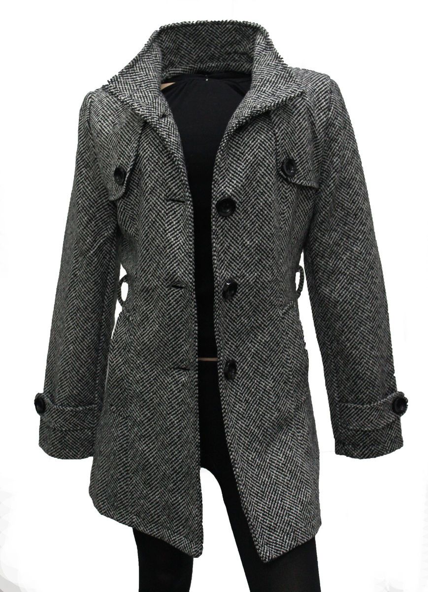 Woll Damenmantel NEU Trenchcoate Mantel Wintermantel Jacke schwarz