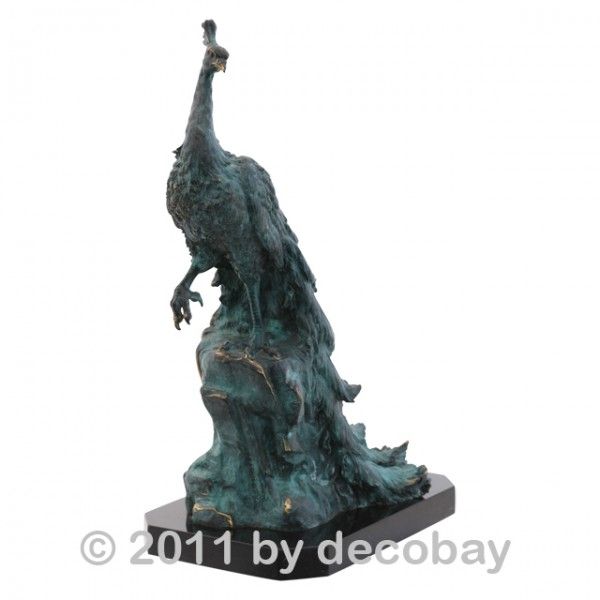 Tierskulptur Garten Figur Pfau Vogel Tier Bronze patinierte