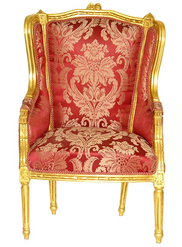 BAROCK SESSEL STUHL ROT BAROCKSESSEL GOLDENER OHRENSESSEL BAROCKSTUHL