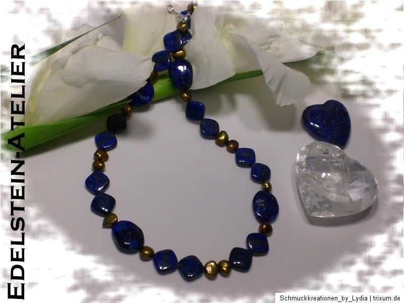 Halskette Collier Kette Damenkette Edelsteinkette Lapislazuli blau