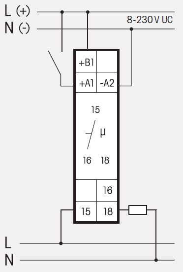 B1–A2(N) = ständige Versorgungsspannung für Funktionsebene 1, 8