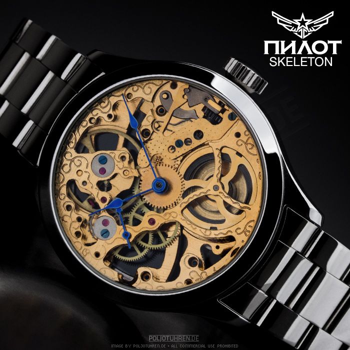 PILOT  Molnija 3602 Skeleton handverziert Russian mechanical watch