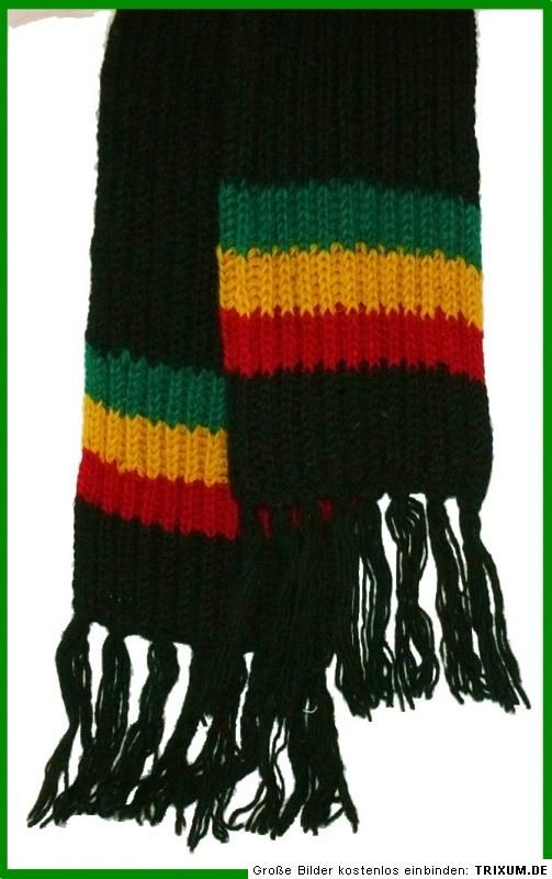 Strickschal Wollschal Schal SCHWARZ+RASTA, Winterschal, 100% Wolle,180