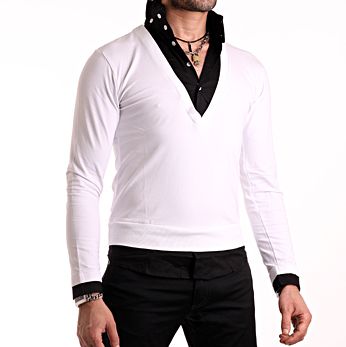 p21   Tazzio Longsleeve V Neck TAZ.724 WeiÃŸ/Schwarz