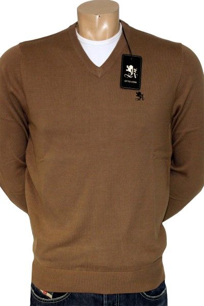 Otto Kern V Neck Baumwoll Pullover mit Patches in 5 Farben