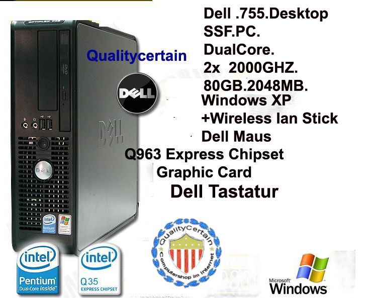 Dell .755.Desktop SSF.PC.DualCore.2x 2000GHZ.80GB.2048MB.Windows XP