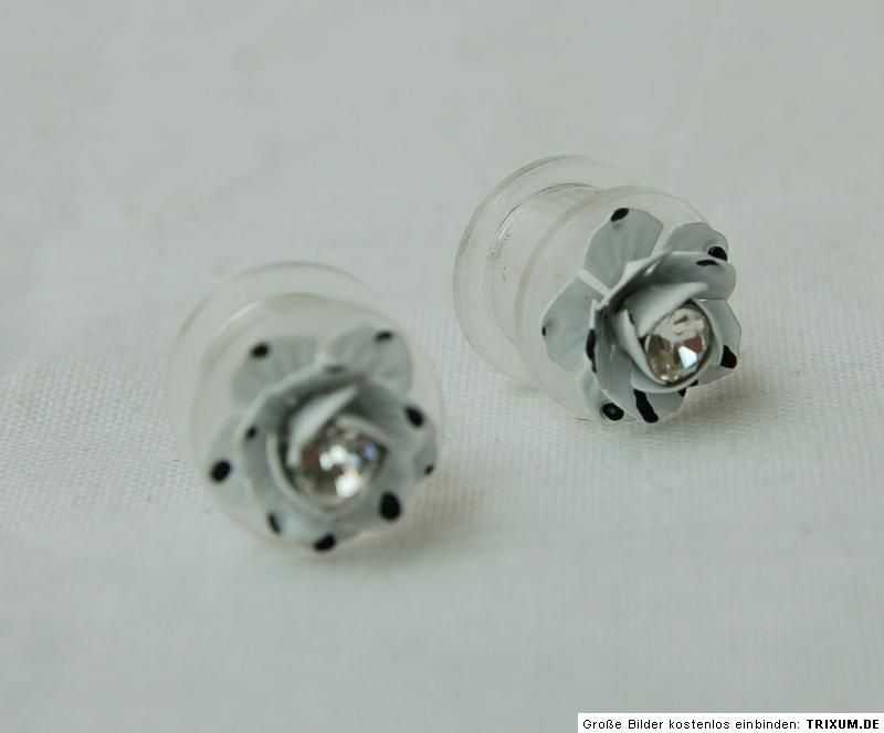 Modell Seerose weiß + Strass Stein 12 mm Tunnel/ Plug