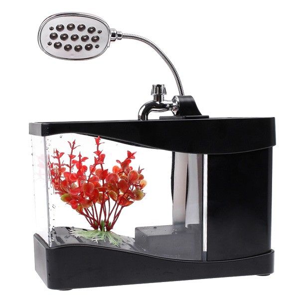 Mini USB Fish Tank Colorful LED Aquarium Desktop Lamp Light Black