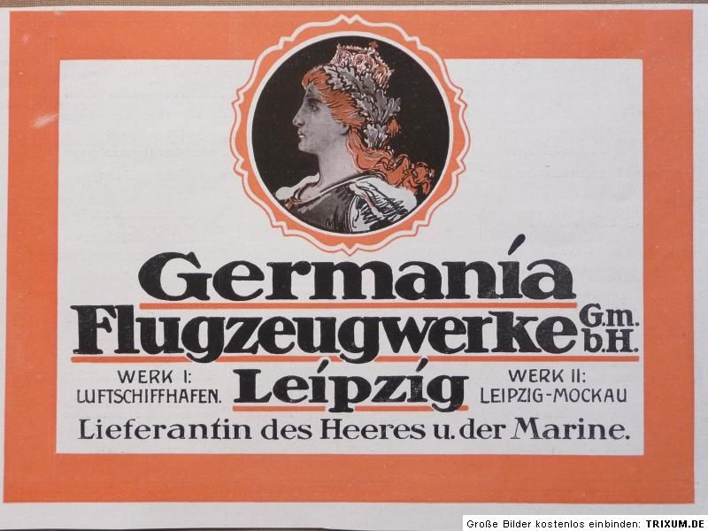 Reklame, Germania Flugzeugwerke GmbH Leipzig   Mockau, 1917
