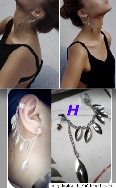 Ohrklemme Ohrclip Ohrstecker Kette Ear Cuff Clip Doppel Ohrring Echte