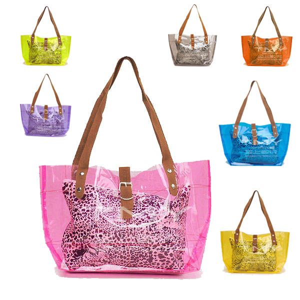 HOT Women Transparent Clear Jelly Shoulder Shopping Bag beach handbag