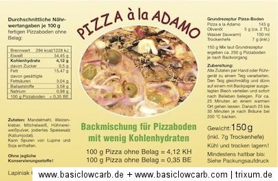 Low Kohlenhydratarm Carb Pizza 1 x Backmischung 100g = Eiweiß34,45g