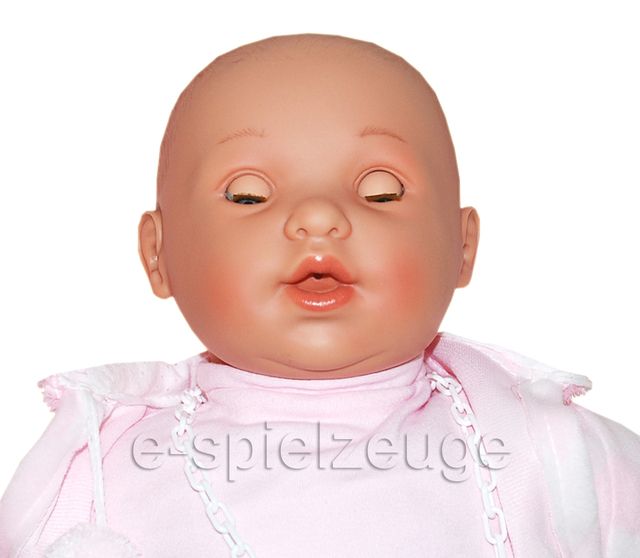 NINES DONIL PUPPE BABY VON SERIE DULCES WEIß ROSA STRAMPELANZUG