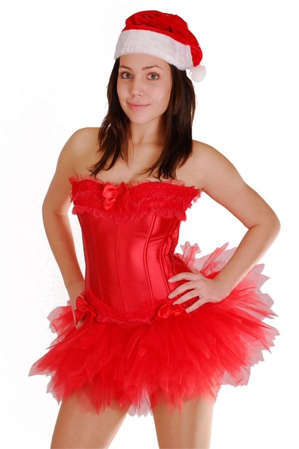 sexy Kostüm Nikolaus Weihnachtsmann Weihnachtsfrau Santa Corsage Tutu