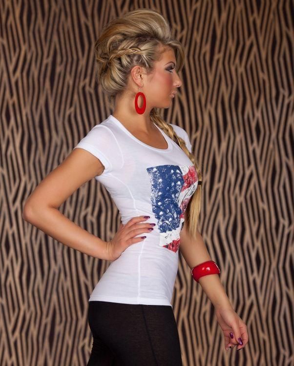 LONGSHIRT TOP T SHIRT USA AMERIKA FLAGGE PRINT SKULL TOTENKOPF