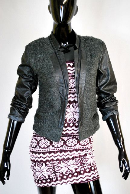 Biker Woll Filz Jacke Blazer Bolero Kurzjacke Weste Leder Ärmel