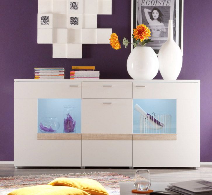 SIDEBOARD KOMMODE WOHNZIMMER ANRICHTE ANGEL WEISS EICHE SONOMA