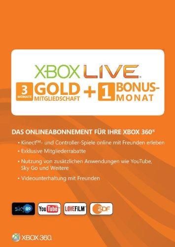 Xbox 360 Live Gold 3 + 1 = 4 Monate Months Karte Abonnement Code