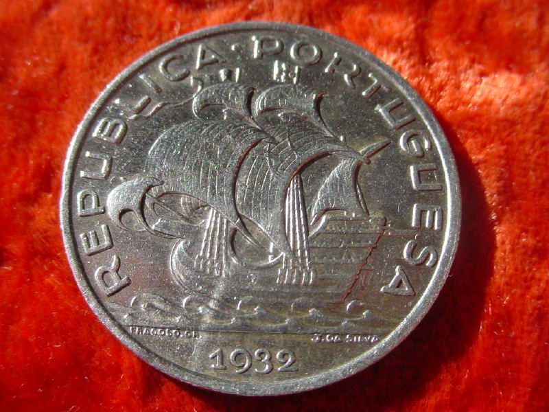 SILBER Große 30mm 10 Esc. Portugal 1932 SCHIFF SHIP 201