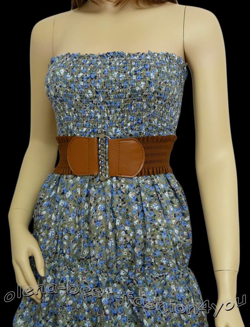 Sexy Bandeau Kleid Blumen muster Gürtel Blau 36 38 NEU